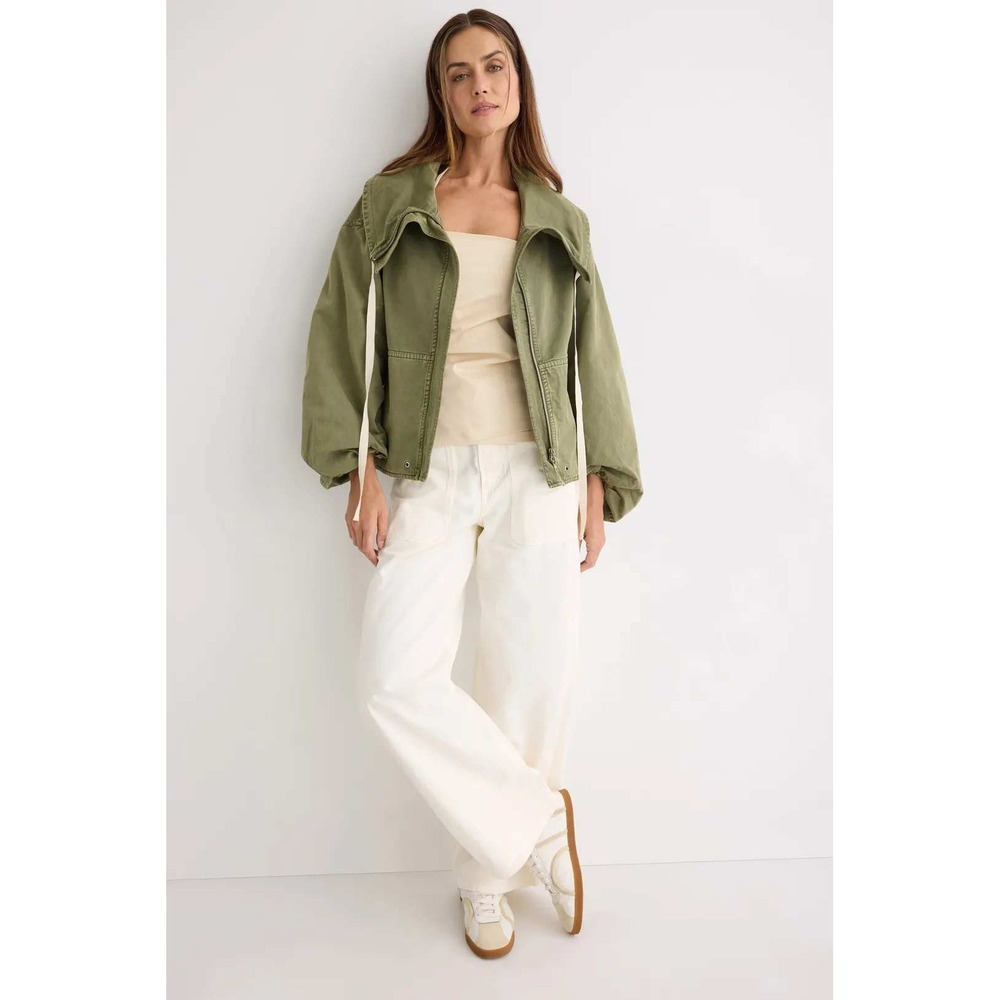 Co Essentials Womens Olive Green Oversized Utility Jacket Lantern Sleeve Large